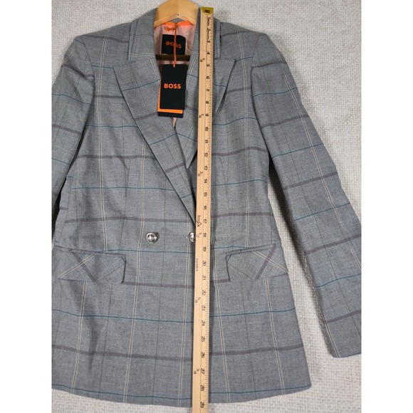 NWT HUGO BOSS Women's Grey Plaid Double Breasted Blazer Jacket Size 2 - Picture 4 of 15